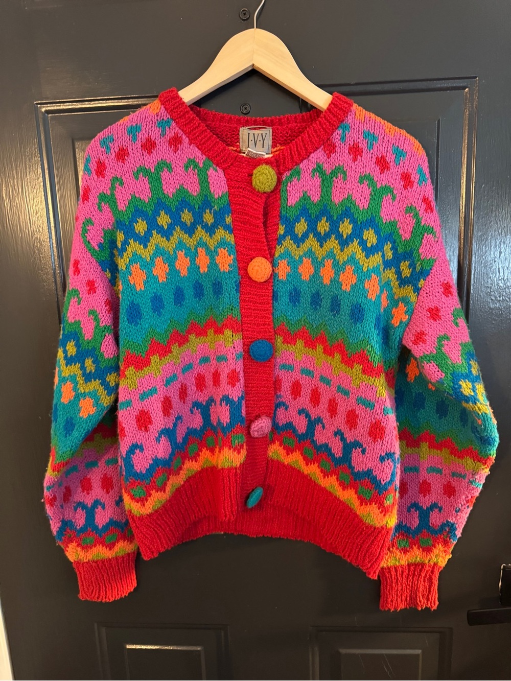 Bright Multicolor Fair Isle Button-Front Cardigan Sweater vintage